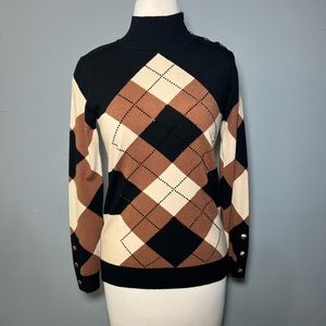 Leo & Ugo Black Multi Mock Neck Sweater with Beading and Buttons NWT